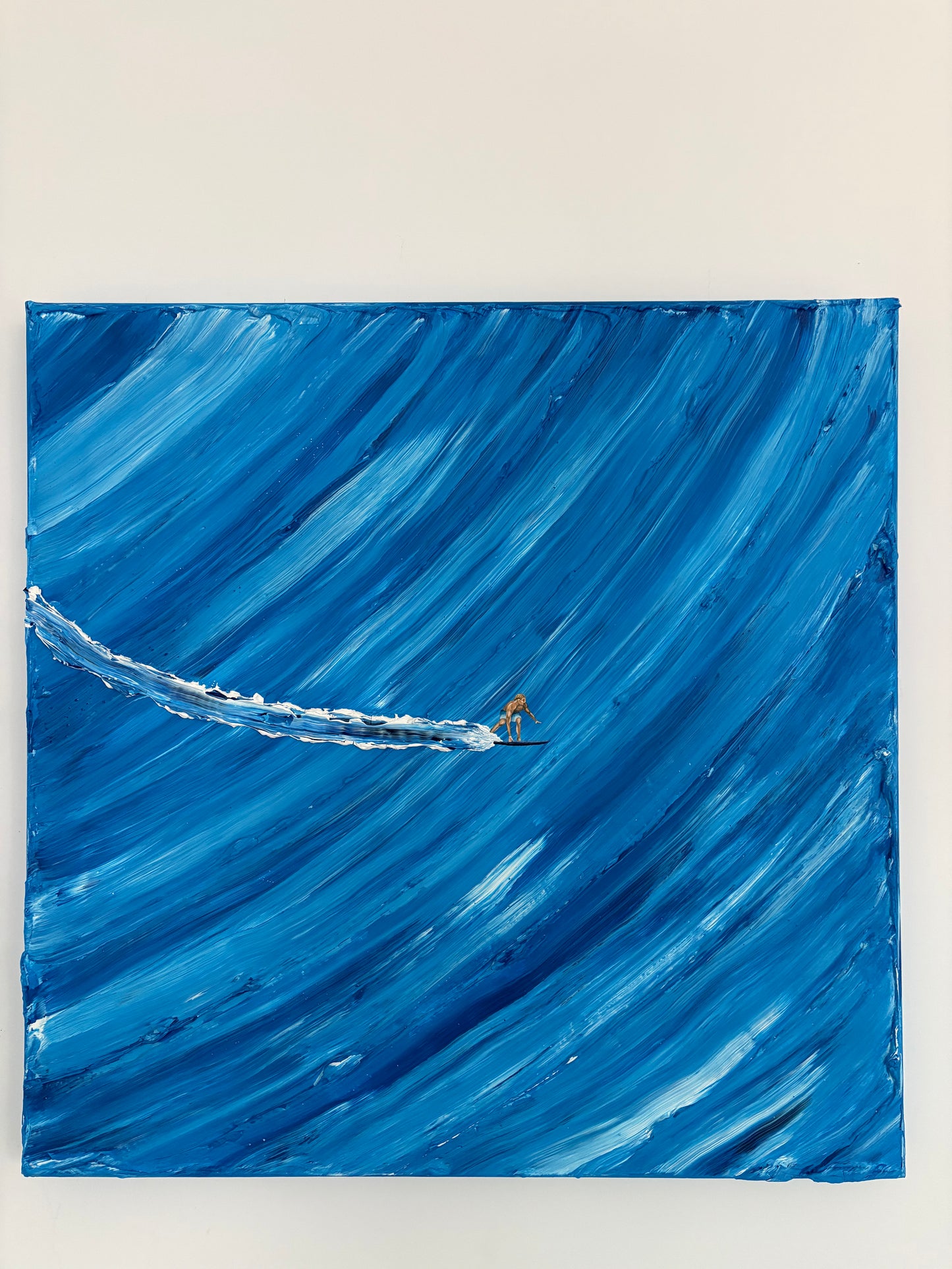 Surfer on Blue Wave | Handmade Abstract Ocean Canvas Painting