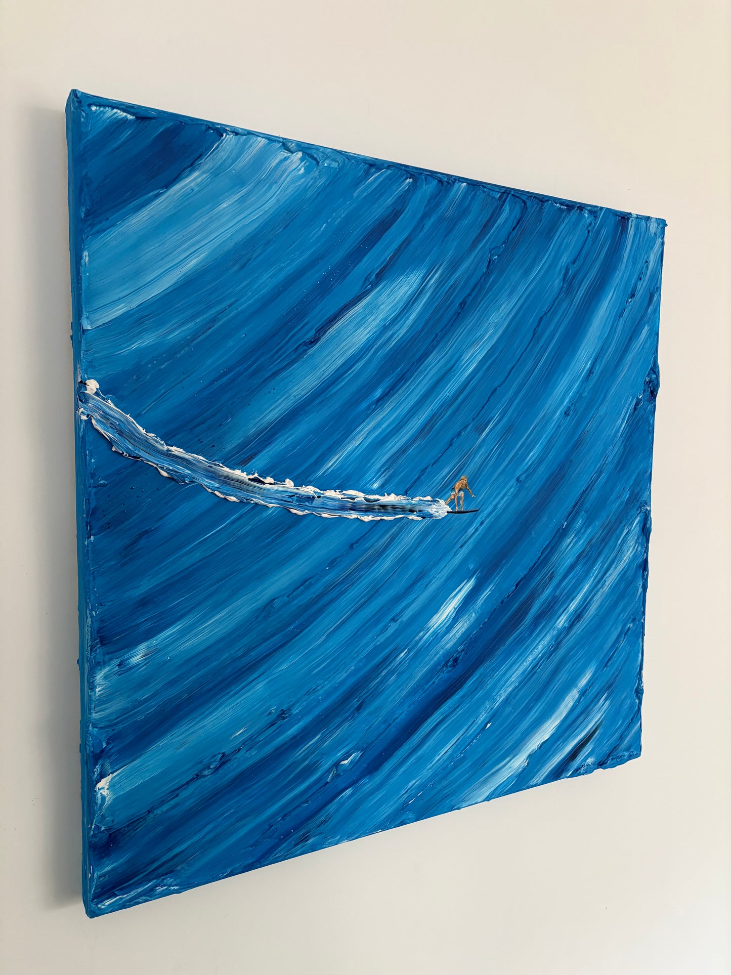 Surfer on Blue Wave | Handmade Abstract Ocean Canvas Painting