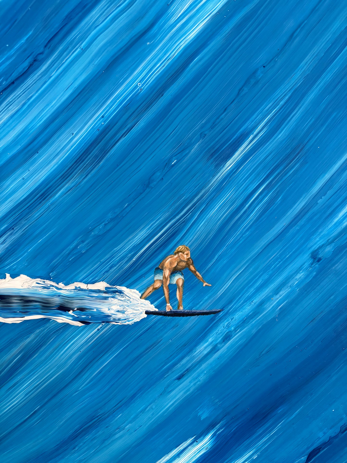 Surfer on Blue Wave | Handmade Abstract Ocean Canvas Painting