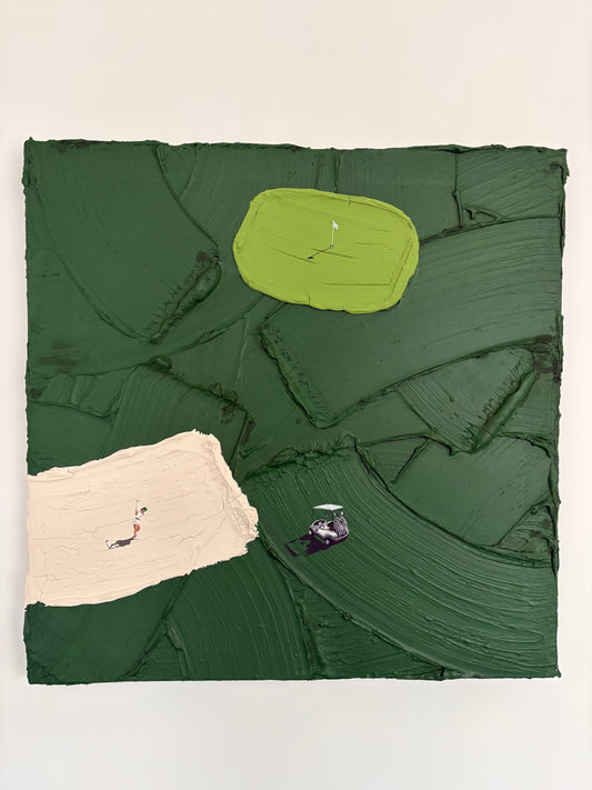 Abstract Golf Course Canvas Art | Handmade Textured Golf Painting with Golfer and Cart